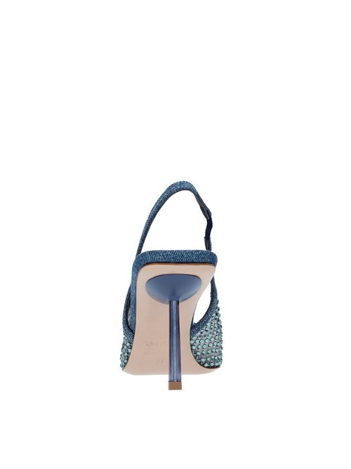Slingback pump model GILDA  in leather and silver-coloured mesh, further embellished with crystals LE SILLA | 2299U080BLU